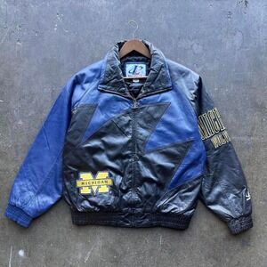 Vintage 90s University of Michigan Leather Jacket Logo Athletic Shark Tooth L